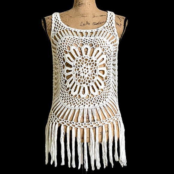 Vivid Importers Tops - Vivid Importers Boho Macrame Fringe Tank Top